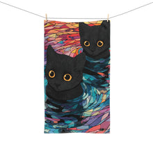 Load image into Gallery viewer, Black Cats Swirl Pattern Hand Towel | Colorful Mosaic Cat Design