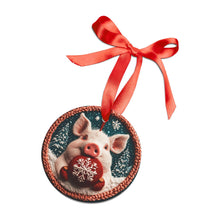 Load image into Gallery viewer, Pig Christmas Ornament: Knitted Design, Holiday Decoration