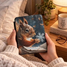 Load image into Gallery viewer, Squirrel Kindle Case ,Winter Snowflake Illustration, Christmas Gift For Book Lover, For Animal Lover, Animal Kindle