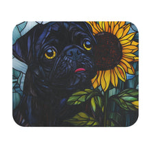 Load image into Gallery viewer, Pug Dog Mouse Pad, Sunflower Design, Black Rectangle Desk Mat