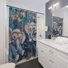 Load image into Gallery viewer, Snorkeling Elephants Shower Curtain | Cute Underwater Elephant Scene