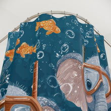 Load image into Gallery viewer, Snorkeling Elephants Shower Curtain | Cute Underwater Elephant Scene