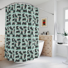 Load image into Gallery viewer, Black Pug Silhouette Pattern Shower Curtain,Yoga Pug, Pug Art