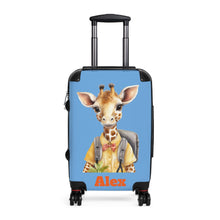 Load image into Gallery viewer, Personalized Kids Suitcase: Giraffe Design, Blue Travel Luggage