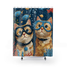 Load image into Gallery viewer, Scuba Diving Cats Shower Curtains | Funny Cat Bathroom Decor