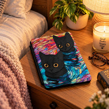 Load image into Gallery viewer, Black Cat Duo swirl art Kindle Case , Colorful watercolor cats tablet cover, Animal Kindle For Christmas