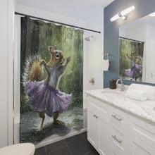 Load image into Gallery viewer, Squirrel Dance Shower Curtain, Rainy Day Bathroom Decor, Animal Lover Gift