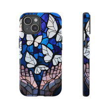 Load image into Gallery viewer, Butterfly Stained Glass Tough Cases, Protective Phone Cover, Digital Design, White Butterflies, Phone Accessories