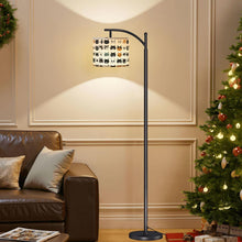 Load image into Gallery viewer, Cat Print Floor Lamp: Black Metal Arch, Dimmable LED, Linen Shade, Housewarming gift for new home, Gift for animal lovers,Christmas gift