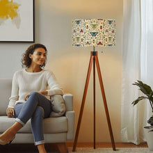 Load image into Gallery viewer, Cream Botanical Tripod Floor Lamp, Butterfly Moth Linen Shade, Wooden Base
