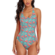 Load image into Gallery viewer, Pink Flamingo Turquoise One Piece Swimsuit