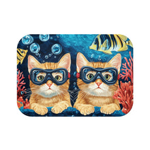 Load image into Gallery viewer, Underwater Cats with Goggles Bath Mat | Cute Kittens Scuba Ocean Coral