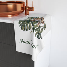 Load image into Gallery viewer, Baby Leopard with Monstera Leaves Hand Towel | Personalized Name Towel