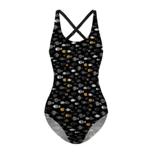 Load image into Gallery viewer, Black Fish Print One Piece Swimsuit