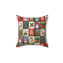 Load image into Gallery viewer, Christmas Patchwork Icons Snowman Gingerbread Reindeer Pillow