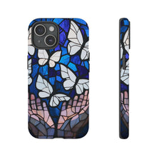 Load image into Gallery viewer, Butterfly Stained Glass Tough Cases, Protective Phone Cover, Digital Design, White Butterflies, Phone Accessories