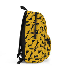 Load image into Gallery viewer, Black Cat Silhouette Yellow Backpack, Personalized Feline Pattern Rucksack, Whimsical Kitten Polyester Daypack, Animal Lover Birthday Gift