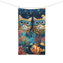 Load image into Gallery viewer, Underwater Cats with Goggles Hand Towel