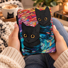 Load image into Gallery viewer, Black Cat Duo swirl art Kindle Case , Colorful watercolor cats tablet cover, Animal Kindle For Christmas