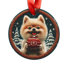 Load image into Gallery viewer, Pomeranian Christmas Ornament: Digital Knitted Style Acrylic Decor