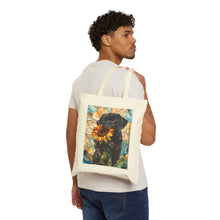 Load image into Gallery viewer, Black Pug with Sunflower Tote Bag , Stained Glass Style Dog Art Canvas Tote, Pug Art