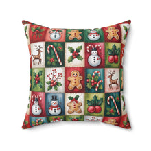 Load image into Gallery viewer, Christmas Patchwork Icons Snowman Gingerbread Reindeer Pillow
