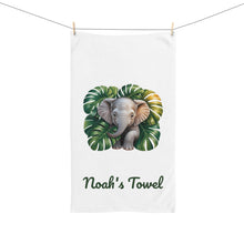 Load image into Gallery viewer, Baby Elephant with Monstera Leaves Hand Towel | Personalized Name Towel
