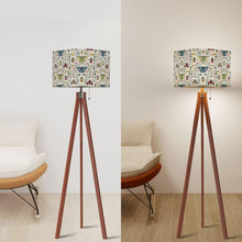 Load image into Gallery viewer, Cream Botanical Tripod Floor Lamp, Butterfly Moth Linen Shade, Wooden Base