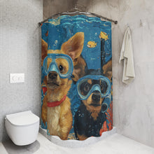 Load image into Gallery viewer, Scuba Dogs Shower Curtain | Underwater Corgi & Dachshund Scene