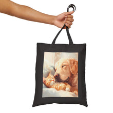 Load image into Gallery viewer, Cat and Dog Sleeping Cotton Canvas Tote Bag – Animal Lover Gift