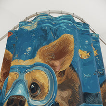 Load image into Gallery viewer, Chihuahuas in Snorkels Shower Curtain | Underwater Dogs, Ocean Blue, Fish & Bubbles