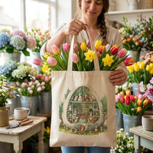 Load image into Gallery viewer, Easter Bunny Tote Bag, Spring Canvas Bag, Bunny House Easter Gift, Easter Basket Alternative, Gift for Her, Bunny Lover Gift