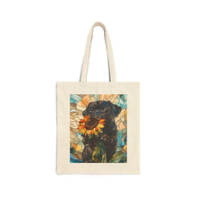 Load image into Gallery viewer, Black Pug with Sunflower Tote Bag , Stained Glass Style Dog Art Canvas Tote, Pug Art