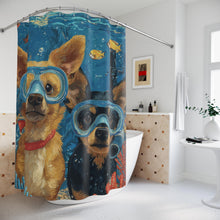 Load image into Gallery viewer, Scuba Dogs Shower Curtain | Underwater Corgi & Dachshund Scene