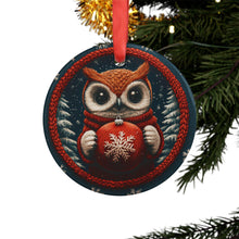 Load image into Gallery viewer, Owl Christmas Ornament: Knitted Design, Festive Holiday Decor