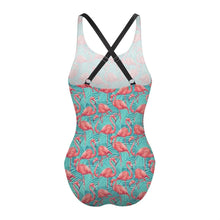Load image into Gallery viewer, Pink Flamingo Turquoise One Piece Swimsuit
