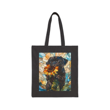 Load image into Gallery viewer, Black Pug with Sunflower Tote Bag , Stained Glass Style Dog Art Canvas Tote, Pug Art
