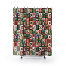Load image into Gallery viewer, Christmas Patchwork Pattern Shower Curtain , Holiday Snowman Gingerbread Holly