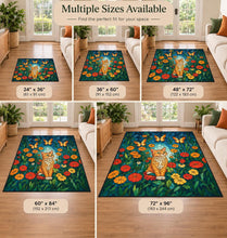 Load image into Gallery viewer, Stained Glass Orange Tabby Cat Outdoor Rug , Floral Butterflies Doormat,Personalized Rug for Home