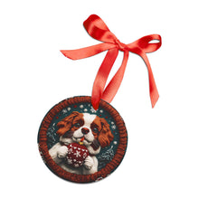 Load image into Gallery viewer, King Charles Puppy Acrylic Ornament: Knitted Holiday Decoration