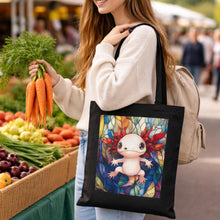 Load image into Gallery viewer, Axolotl Mosaic Art Cotton Canvas Tote Bag | Colorful Amphibian Pattern