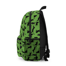 Load image into Gallery viewer, Black Cat Silhouette Green Backpack, Personalized Feline Pattern Laptop Rucksack, Sporty Kitten Poses Daypack, Animal Lover Birthday Gift