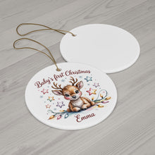 Load image into Gallery viewer, Baby's First Christmas Reindeer Ornament ,Personalized Ceramic Ornament
