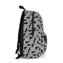 Load image into Gallery viewer, Black Cat Silhouette Gray Backpack, Personalized Monochrome Feline Rucksack,Student Kitten Pattern Daypack, Back To School Animal Lover Gift