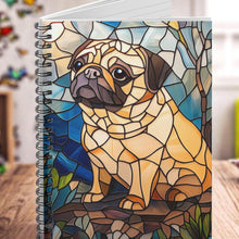 Load image into Gallery viewer, Pug Spiral Notebook – Stained Glass Dog Art, School Journal