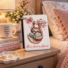 Load image into Gallery viewer, Personalized Sloth Reading Kindle Case, Satin PU Leather Cover (Paperwhite), Whimsical Animal Art, Chrismas Gift For Mom, Animal Kindle