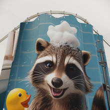 Load image into Gallery viewer, Cartoon Raccoon Shower Curtain, Animal Lover Bathroom Decor