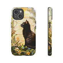 Load image into Gallery viewer, Black Cat Stained Glass Phone Case, Animal Lover Gift