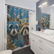 Load image into Gallery viewer, Scuba Diving Raccoon Shower Curtain, Funny Raccoon Bathroom Decor, Raccoon Lover Gift