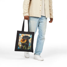Load image into Gallery viewer, Black Pug with Sunflower Tote Bag , Stained Glass Style Dog Art Canvas Tote, Pug Art